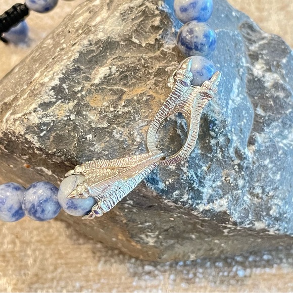 Goth Punk Biker Style Blue Stone Beaded Bracelet Men's Dragon Claw Jewelry - Picture 3 of 5